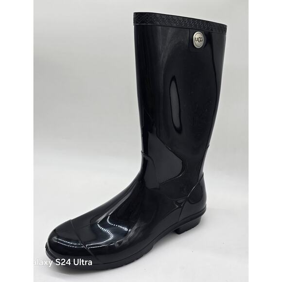 UGG Sienna Black Glossy Rain Rubber Boots Shearling Insole Made in USA Womens 10 - Picture 11 of 11